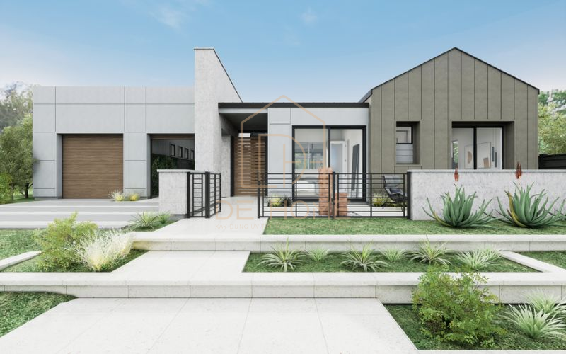 Mẫu nhà 1 tầng với tone màu trung tính